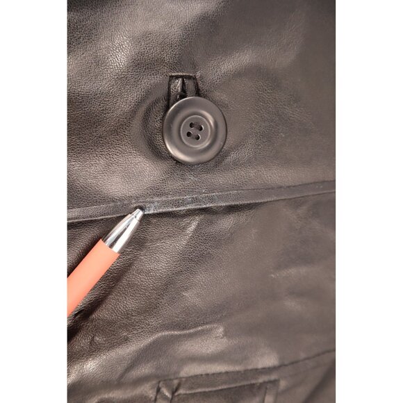 Vintage 90s Y 20K Jennyfer J Faux‎ Black Leather Trench Coat Women's Size 2X - Picture 14 of 16